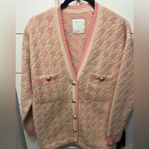 Sandro Kimberley Houndstooth Check Cotton & Wool Blend Cardigan